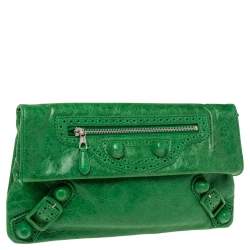Pre Owned Balenciaga Vert Poker Leather Giant Brogues Covered Envelope Clutch