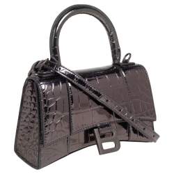 مملوكة مسبقًا حقيبة بالنسياغا أور غلاس جلد بنقشة التمساح رصاصي داكن عاكس صغيرة بيد علوية