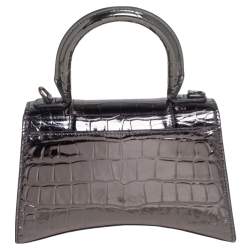 مملوكة مسبقًا حقيبة بالنسياغا أور غلاس جلد بنقشة التمساح رصاصي داكن عاكس صغيرة بيد علوية