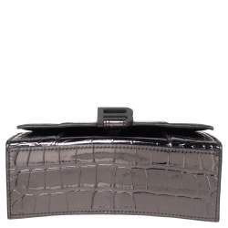 مملوكة مسبقًا حقيبة بالنسياغا أور غلاس جلد بنقشة التمساح رصاصي داكن عاكس صغيرة بيد علوية