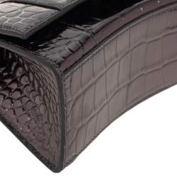 مملوكة مسبقًا حقيبة بالنسياغا أور غلاس جلد بنقشة التمساح رصاصي داكن عاكس صغيرة بيد علوية