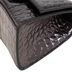 مملوكة مسبقًا حقيبة بالنسياغا أور غلاس جلد بنقشة التمساح رصاصي داكن عاكس صغيرة بيد علوية