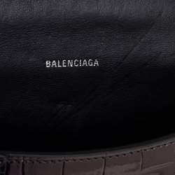 مملوكة مسبقًا حقيبة بالنسياغا أور غلاس جلد بنقشة التمساح رصاصي داكن عاكس صغيرة بيد علوية