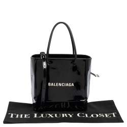 Pre Owned حقيبة يد توتس بالنسياغا XXS  نورث ساوث شوبر جلد أسود لامع