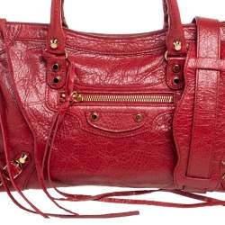 Pre Owned Balenciaga Red Leather Small Classic City Bag