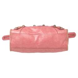 Pre Owned Balenciaga Pink Lambskin Leather Giant 21 Gold Motorcycle City Bag