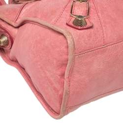 Pre Owned Balenciaga Pink Lambskin Leather Giant 21 Gold Motorcycle City Bag