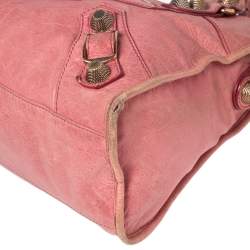 Pre Owned Balenciaga Pink Lambskin Leather Giant 21 Gold Motorcycle City Bag