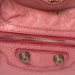 Pre Owned Balenciaga Pink Lambskin Leather Giant 21 Gold Motorcycle City Bag