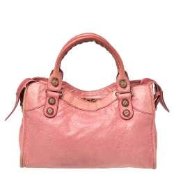 Pre Owned Balenciaga Pink Lambskin Leather Giant 21 Gold Motorcycle City Bag