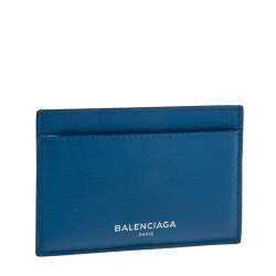 Pre Owned حافظة بطاقات بالنسياغا جلد رصاصي/أزرق