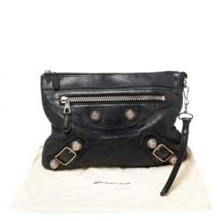 مملوكة مسبقًا Balenciaga Black Leather GSH Flat Wristlet Clutch
