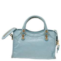 Pre Owned Balenciaga Light Blue Leather Mini Classic City Bag