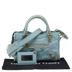 Pre Owned Balenciaga Light Blue Leather Mini Classic City Bag