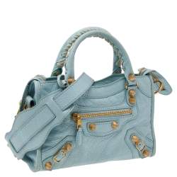 Pre Owned Balenciaga Light Blue Leather Mini Classic City Bag