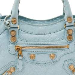Pre Owned Balenciaga Light Blue Leather Mini Classic City Bag