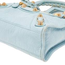 Pre Owned Balenciaga Light Blue Leather Mini Classic City Bag