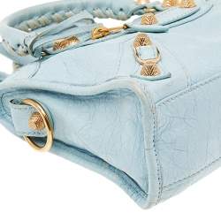 Pre Owned Balenciaga Light Blue Leather Mini Classic City Bag
