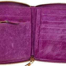 مملوكة مسبقًا محفظة بالنسياغا موتوكروس جلد شيفر أرجواني سحاب ملتف مضغوطة