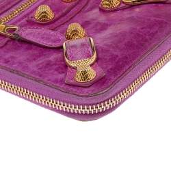 مملوكة مسبقًا محفظة بالنسياغا موتوكروس جلد شيفر أرجواني سحاب ملتف مضغوطة