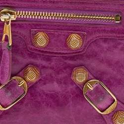 مملوكة مسبقًا محفظة بالنسياغا موتوكروس جلد شيفر أرجواني سحاب ملتف مضغوطة