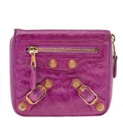 مملوكة مسبقًا محفظة بالنسياغا موتوكروس جلد شيفر أرجواني سحاب ملتف مضغوطة