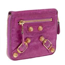 مملوكة مسبقًا محفظة بالنسياغا موتوكروس جلد شيفر أرجواني سحاب ملتف مضغوطة