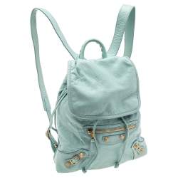 Pre Owned Balenciaga Light Blue Leather Baby Diam Classic Traveller S Backpack