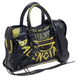 Pre Owned Balenciaga Black/Yellow Graffiti Leather Small Classic City Bag