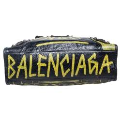 Pre Owned Balenciaga Black/Yellow Graffiti Leather Small Classic City Bag