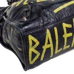 Pre Owned Balenciaga Black/Yellow Graffiti Leather Small Classic City Bag