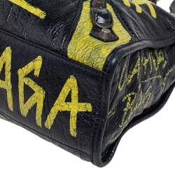 Pre Owned Balenciaga Black/Yellow Graffiti Leather Small Classic City Bag