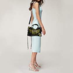 Pre Owned Balenciaga Black/Yellow Graffiti Leather Small Classic City Bag