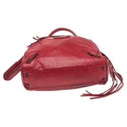 Pre Owned Balenciaga Red Leather Motocross Classic Bowling Bag