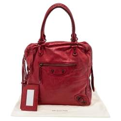 Pre Owned Balenciaga Red Leather Motocross Classic Bowling Bag