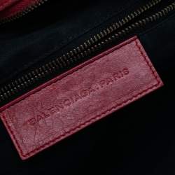 Pre Owned Balenciaga Red Leather Motocross Classic Bowling Bag