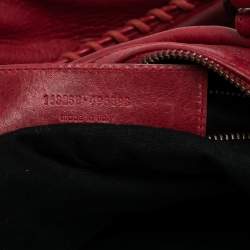 Pre Owned Balenciaga Red Leather Motocross Classic Bowling Bag