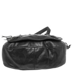 Pre Owned Balenciaga Black Leather Classic Arena Folk Messenger Bag