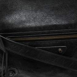 Pre Owned Balenciaga Black Leather Classic Arena Folk Messenger Bag