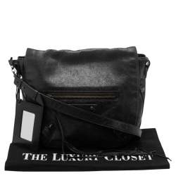 Pre Owned Balenciaga Black Leather Classic Arena Folk Messenger Bag