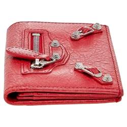 Pre Owned Balenciaga Red Leather City Bifold Wallet