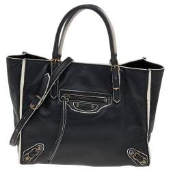 Pre Owned حقيبة يد بالنسياغا ماغنت بابييه A4 أبيض/ أسود