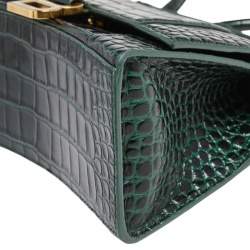 مملوكة مسبقًا حقيبة يد بالنسياغا أوارغلاس جلد نقشة التمساح أخضر بيد علوية
