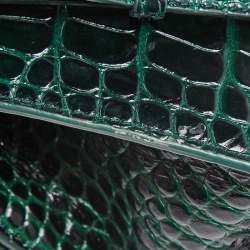 مملوكة مسبقًا حقيبة يد بالنسياغا أوارغلاس جلد نقشة التمساح أخضر بيد علوية