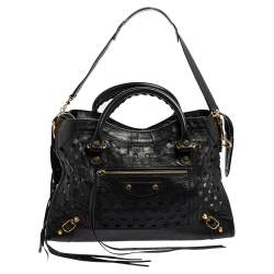 Pre Owned Balenciaga Black Perforated Leather GH City Tote