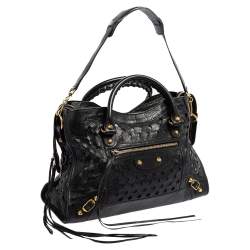 Pre Owned Balenciaga Black Perforated Leather GH City Tote