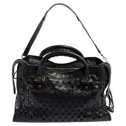 Pre Owned Balenciaga Black Perforated Leather GH City Tote