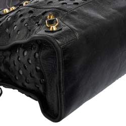 Pre Owned Balenciaga Black Perforated Leather GH City Tote