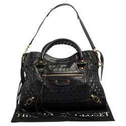 Pre Owned Balenciaga Black Perforated Leather GH City Tote