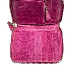 Pre Owned Balenciaga Pink Leather City Compact Wallet